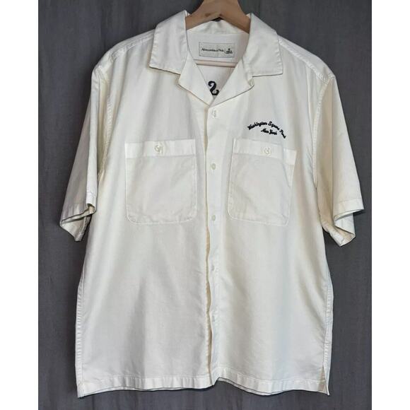 Abercrombie & Fitch Men's Cream Size M Camp Collar Workwear Embroidered Shirt - Picture 5 of 16